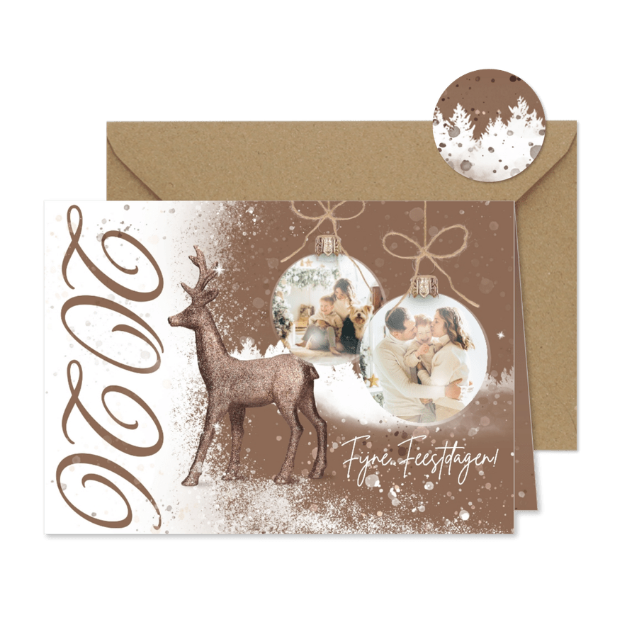 Kerstkaart winters landschap met hert - Kaartimpressie