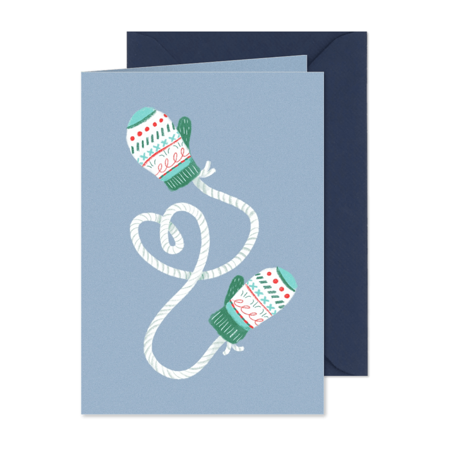 Kerstkaart winterse wanten met hart - Kaartimpressie