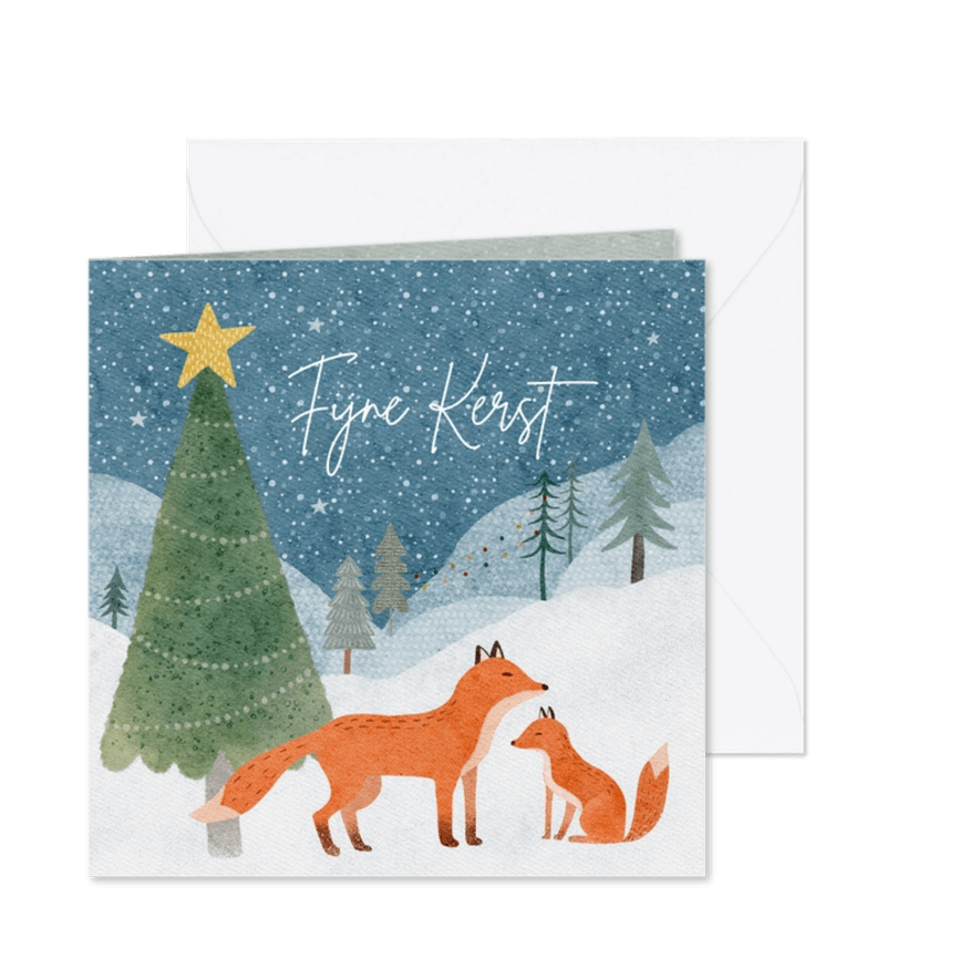 Kerstkaart winterwonderland met vosjes - Kaartimpressie