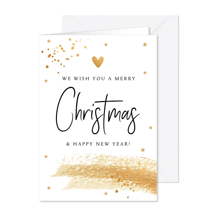 Kerstkaart wit goudlook confetti brush - Kaartimpressie