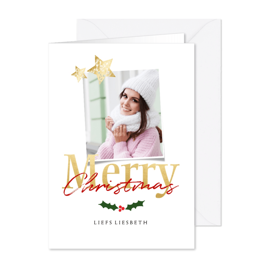 Kerstkaart wit staand - een gouden kerst - Kaartimpressie