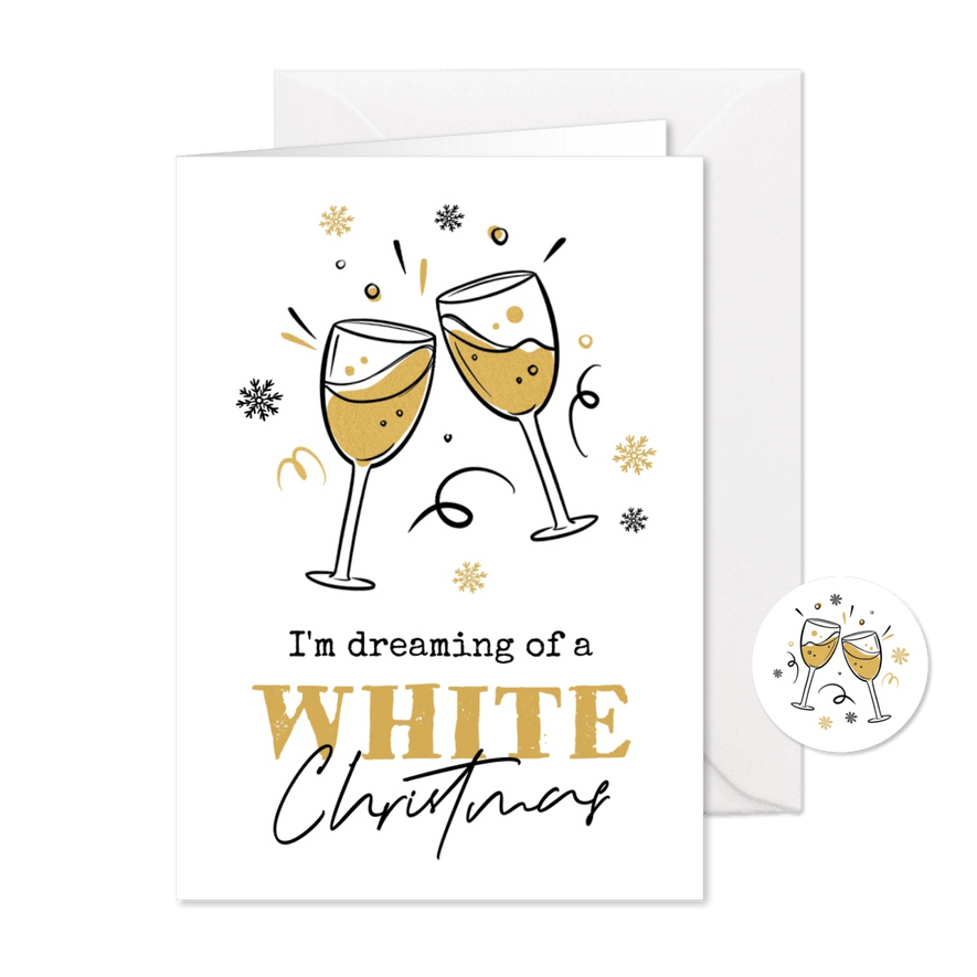 Kerstkaart witte wijn white christmas humor - Kaartimpressie