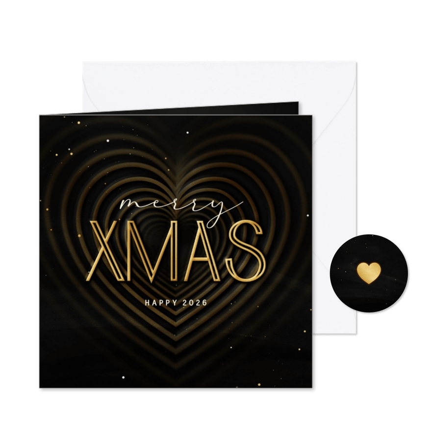 Kerstkaart XMAS met hart op achtergrond - Kaartimpressie