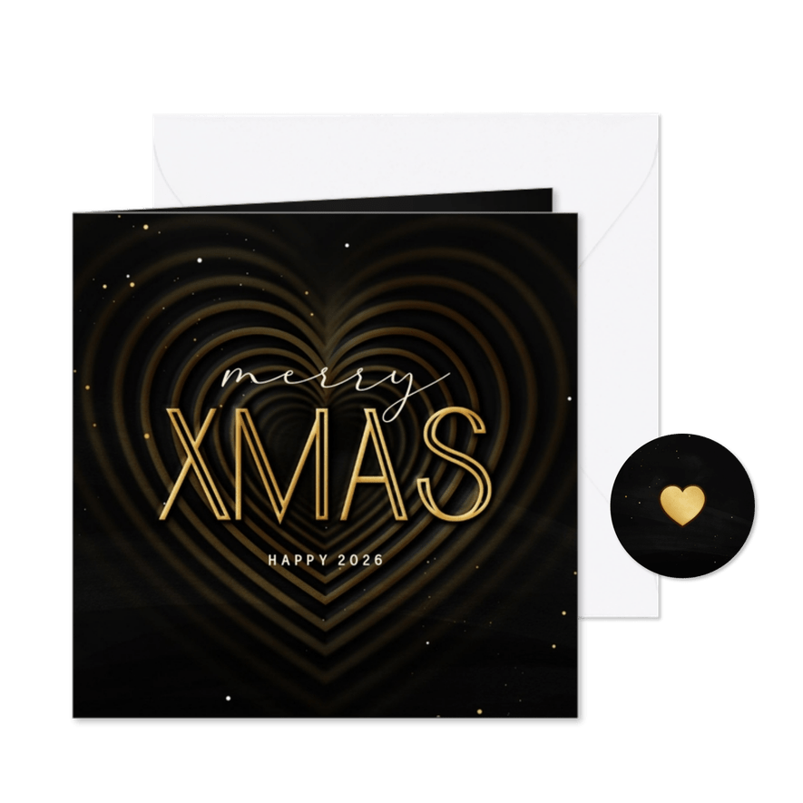 Kerstkaart XMAS met hart op achtergrond - Kaartimpressie