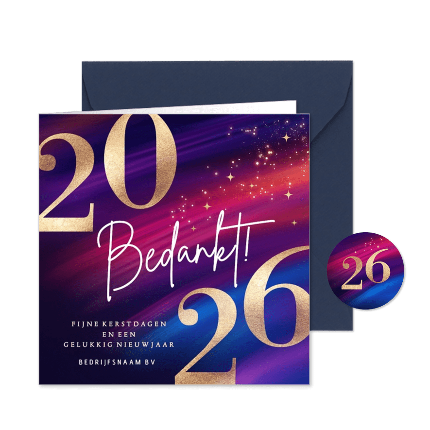 Kerstkaart zakelijk 2026 rood blauw - Kaartimpressie