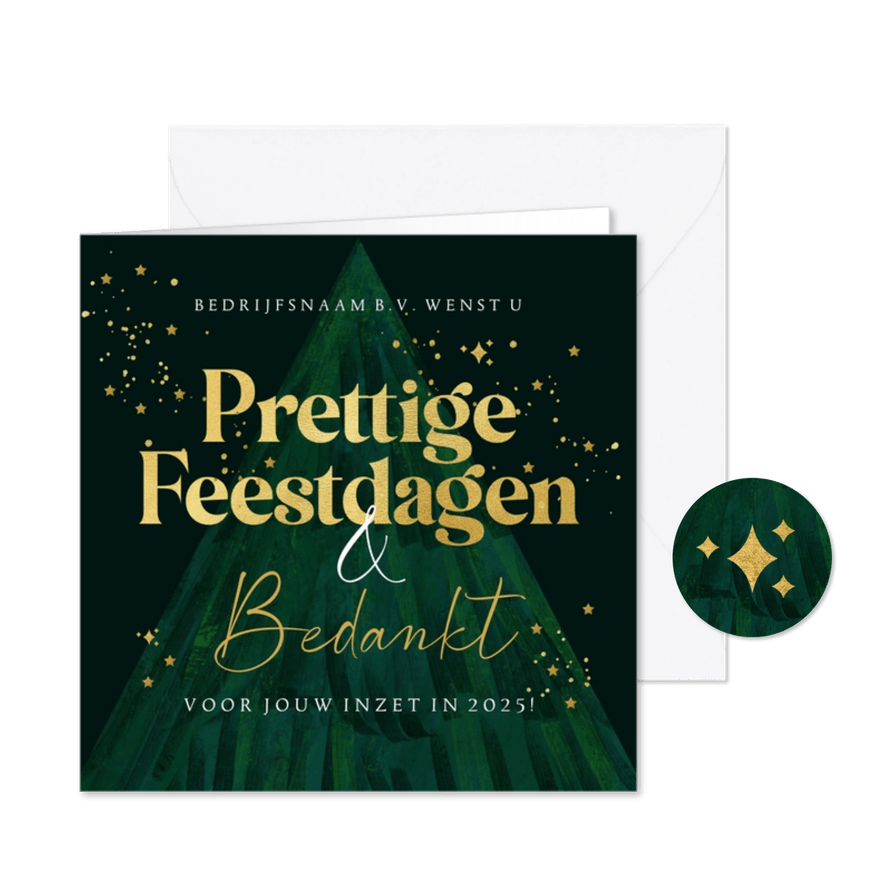 Kerstkaart zakelijk bedankt kerstboom abstract goud sterren - Kaartimpressie