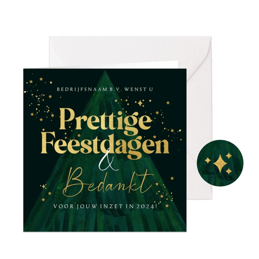 Kerstkaart zakelijk bedankt kerstboom abstract goud sterren - Kaartimpressie