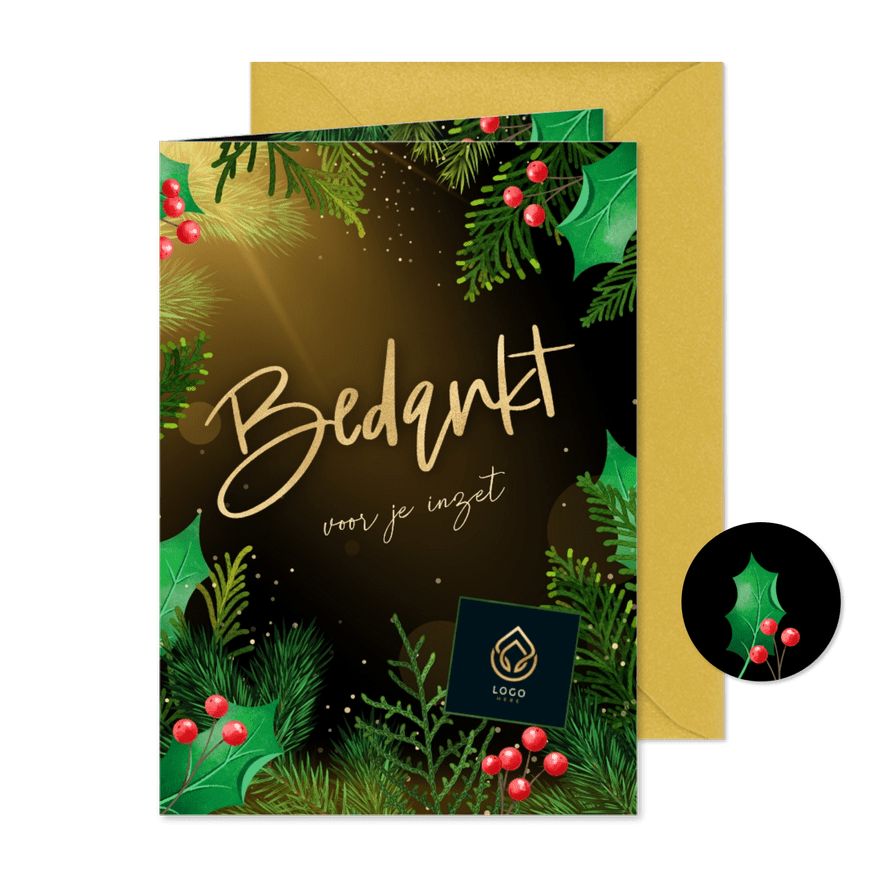 Kerstkaart zakelijk bedankt met realistische kersttakken - Kaartimpressie