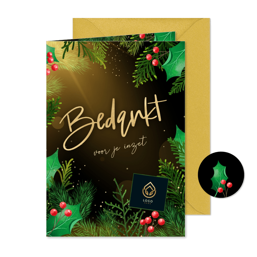 Kerstkaart zakelijk bedankt met realistische kersttakken - Kaartimpressie