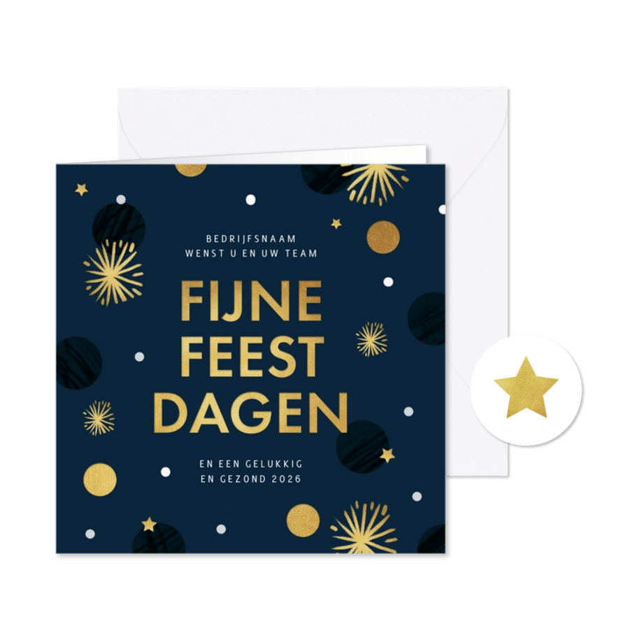 Kerstkaart zakelijk fijne feestdagen confetti vuurwerk - Kaartimpressie