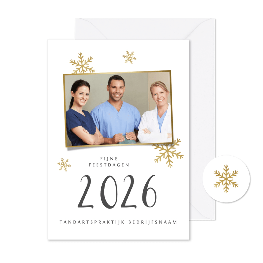 Kerstkaart zakelijk foto sneeuwvlok goud - Kaartimpressie