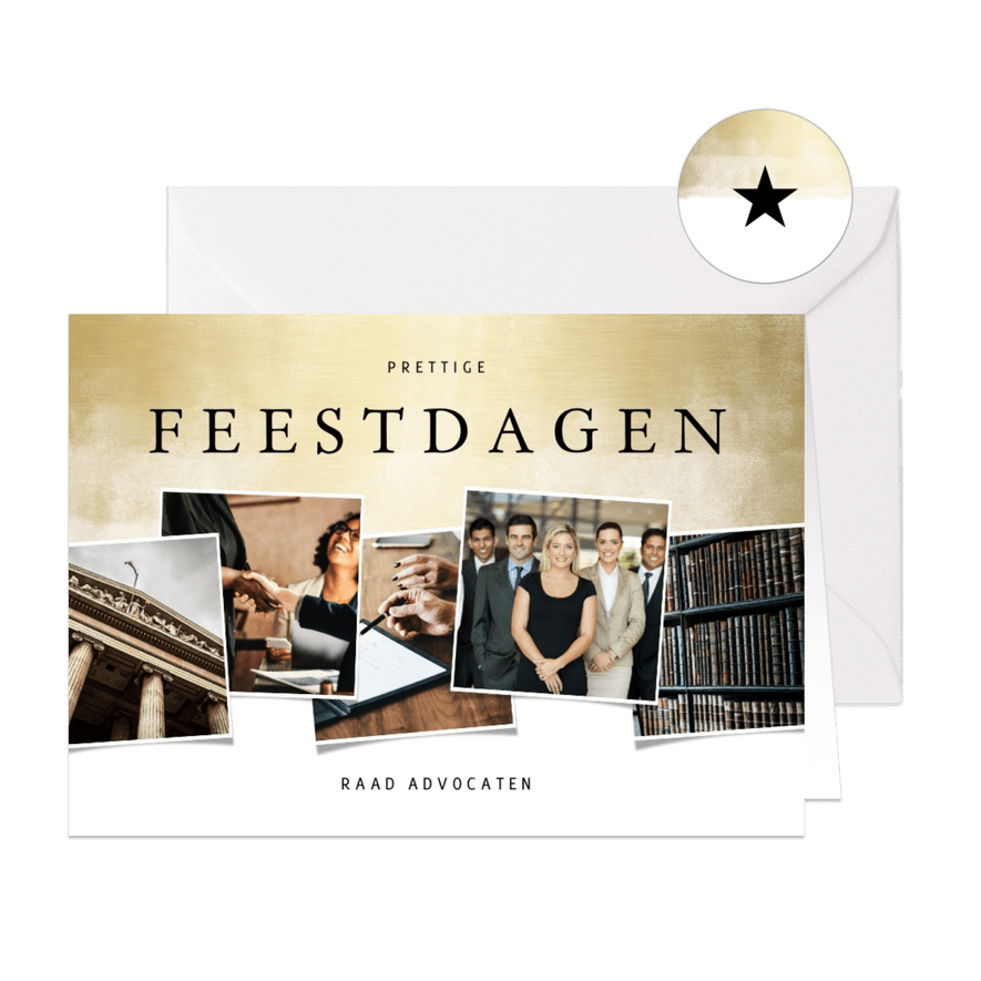 Kerstkaart zakelijk fotocollage met gouden waterverf - Kaartimpressie