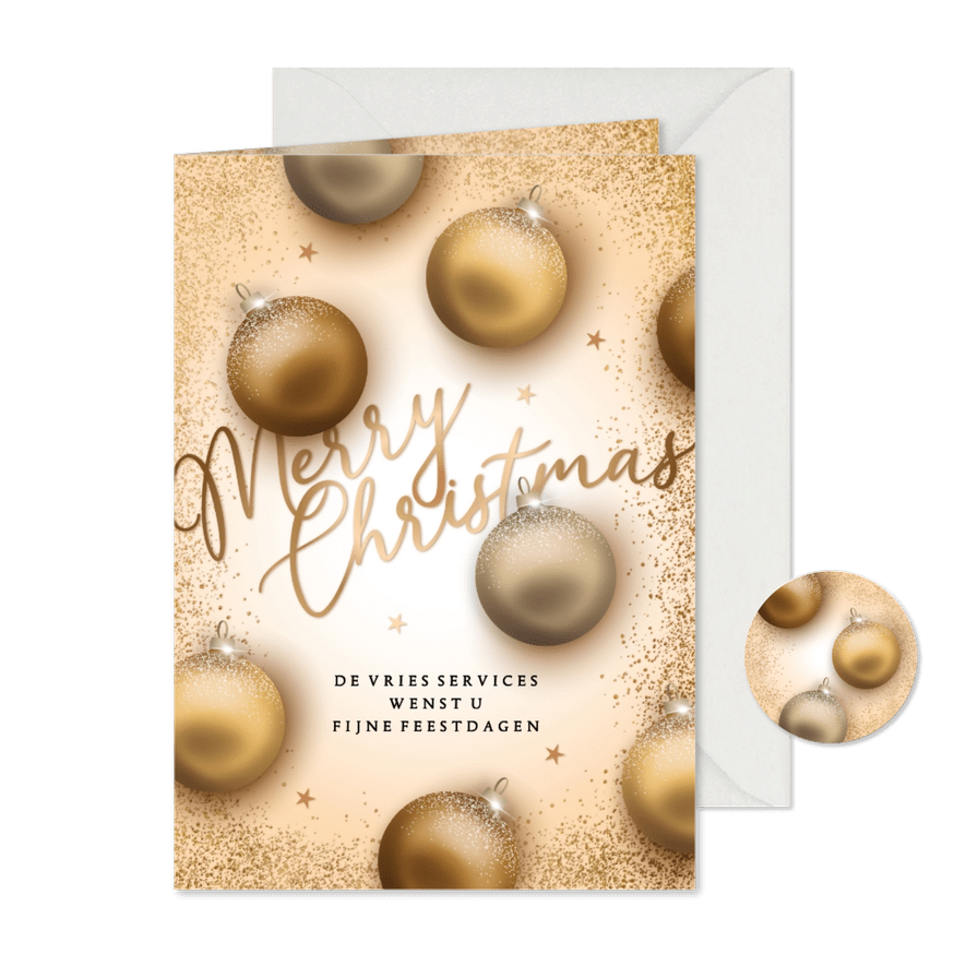 Kerstkaart zakelijk gouden kerstballen - Kaartimpressie