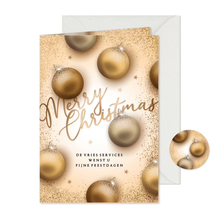 Kerstkaart zakelijk gouden kerstballen - Kaartimpressie
