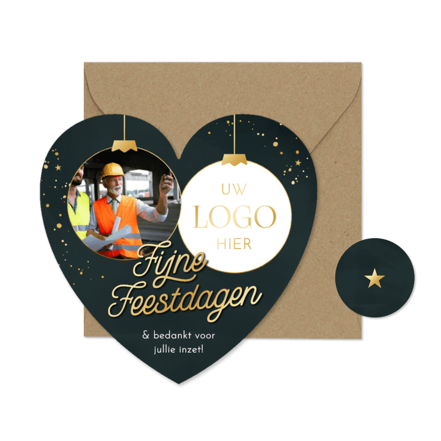 Kerstkaart zakelijk hartvorm fijne dagen twee foto's goud - Kaartimpressie