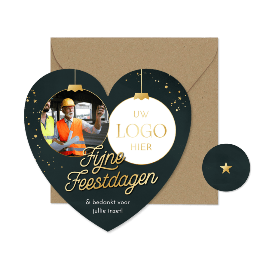 Kerstkaart zakelijk hartvorm fijne dagen twee foto's goud - Kaartimpressie