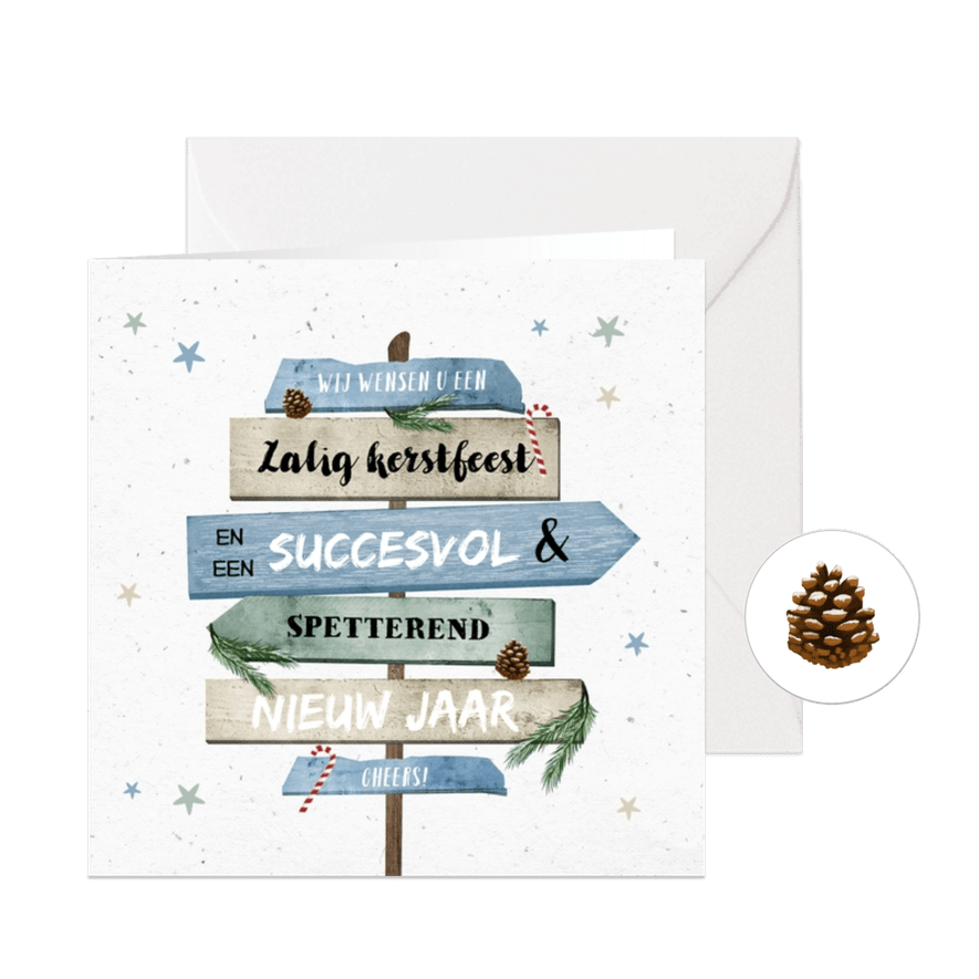 Kerstkaart zakelijk hip met wegwijzers - Kaartimpressie