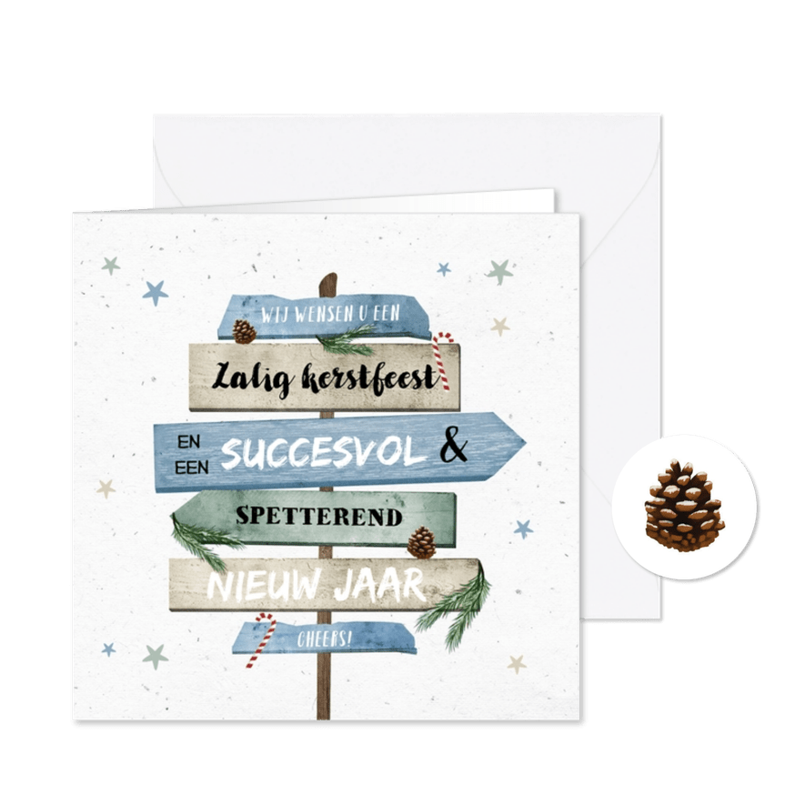 Kerstkaart zakelijk hip met wegwijzers - Kaartimpressie