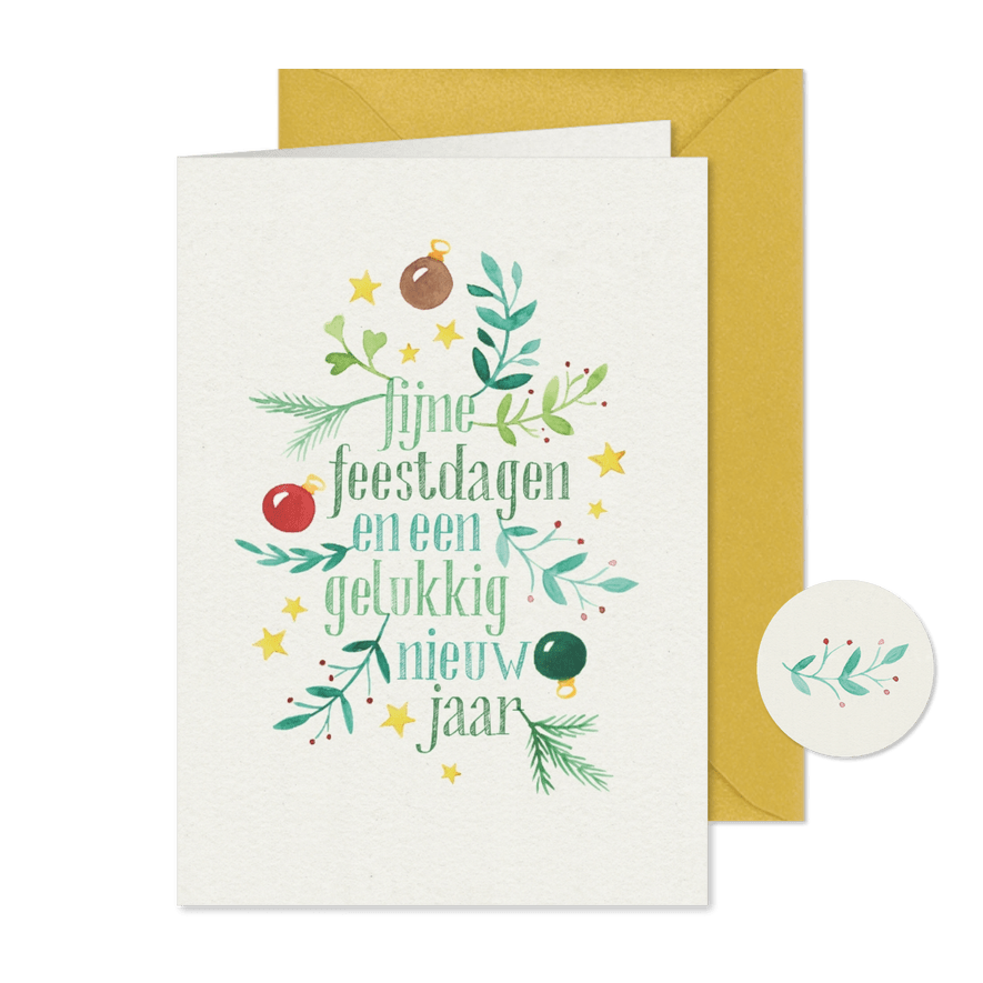 Kerstkaart zakelijk kersttwijgjes aquarel - Kaartimpressie