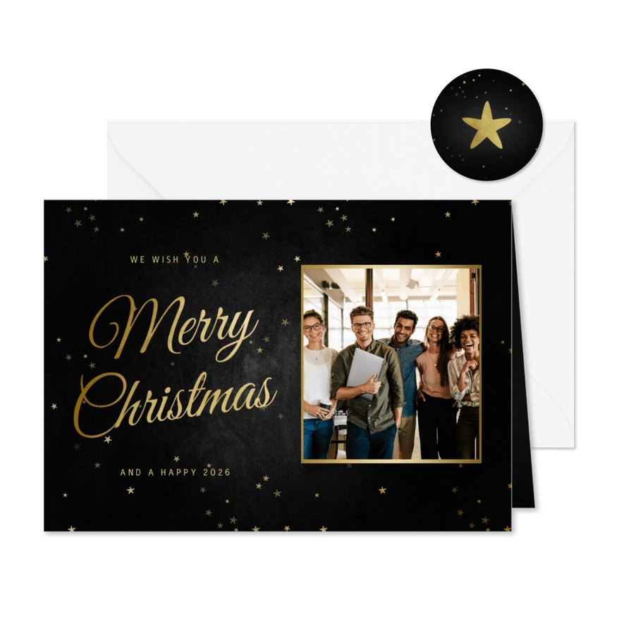 Kerstkaart zakelijk klassiek Merry Christmas met foto - Kaartimpressie