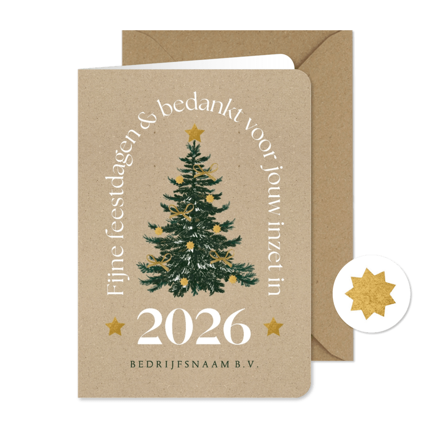 Kerstkaart zakelijk kraft goudflook kerstboom stijlvol ster - Kaartimpressie