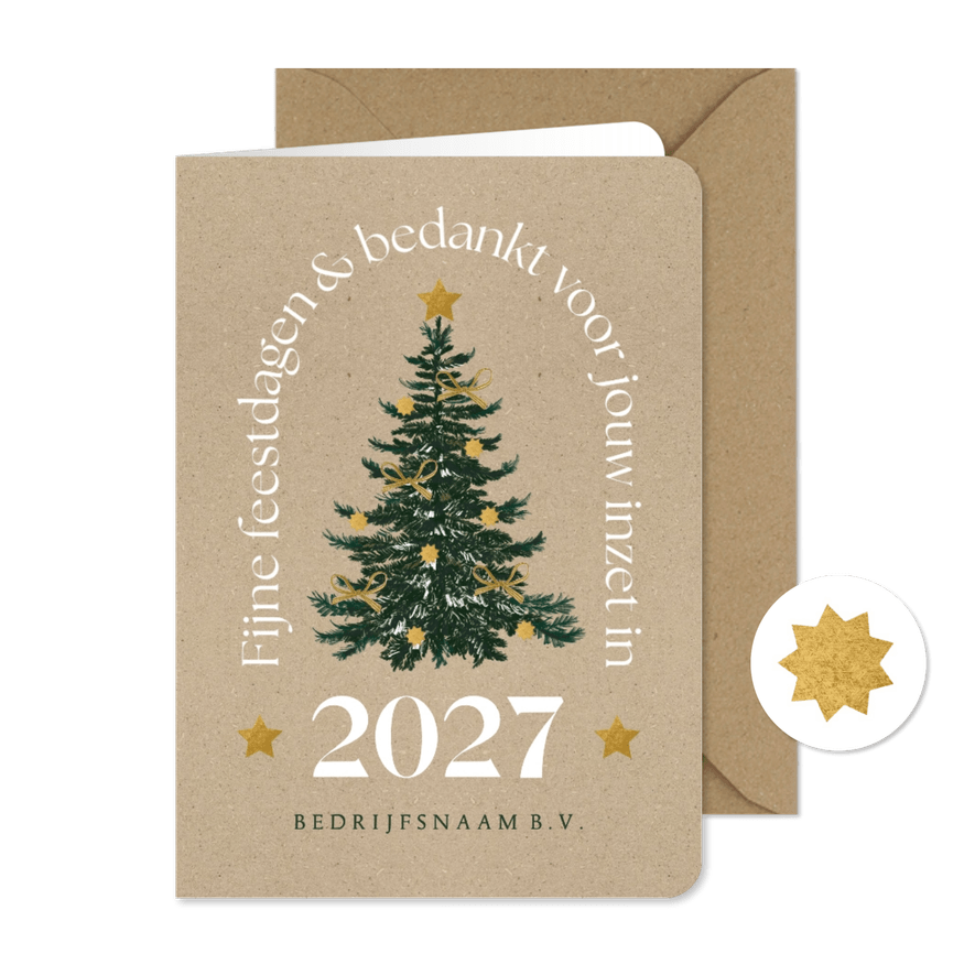 Kerstkaart zakelijk kraft goudflook kerstboom stijlvol ster - Kaartimpressie
