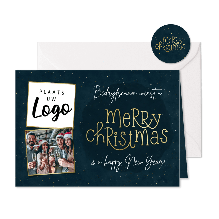 Kerstkaart zakelijk met typografie en foto's - Kaartimpressie