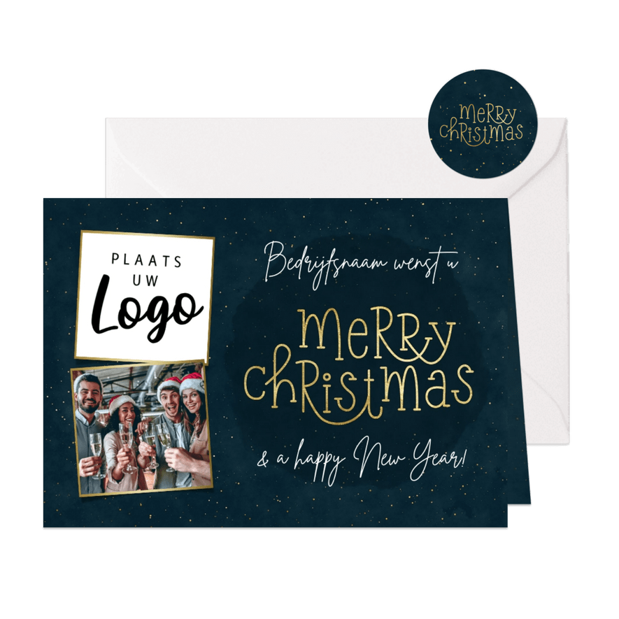 Kerstkaart zakelijk met typografie en foto's - Kaartimpressie