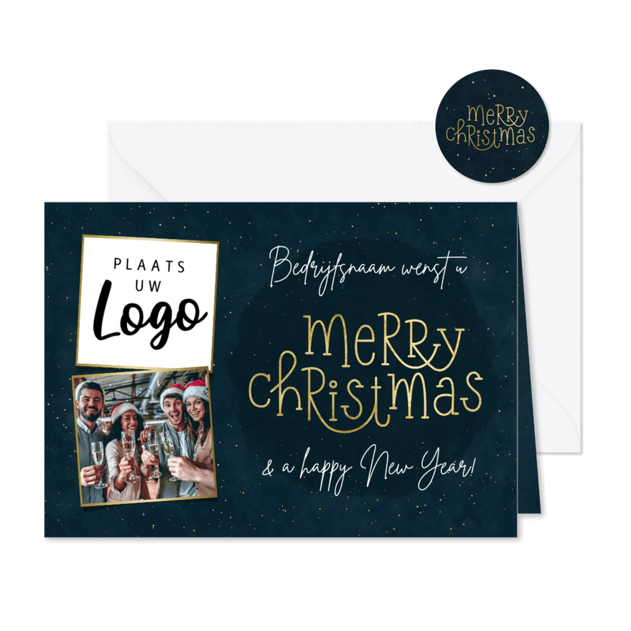 Kerstkaart zakelijk met typografie en foto's - Kaartimpressie