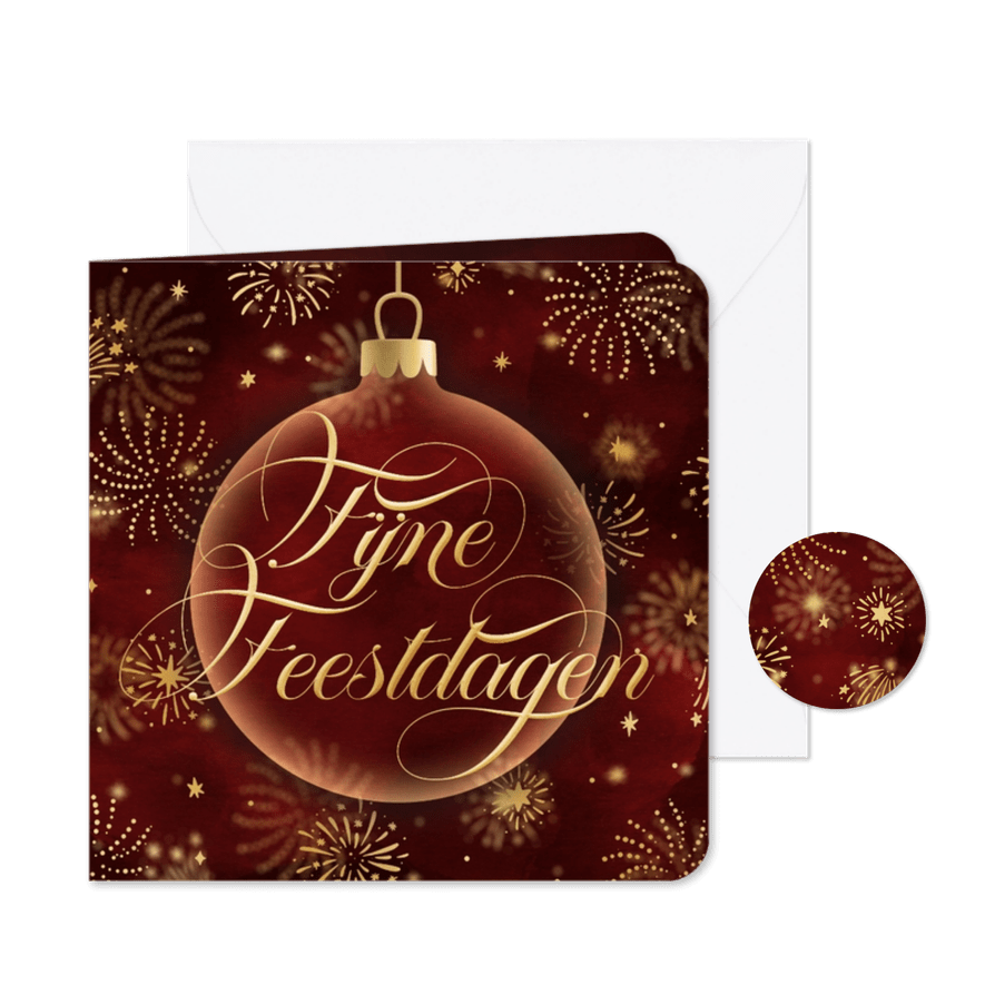 Kerstkaart zakelijk rood kerstbal met foto en vuurwerk - Kaartimpressie
