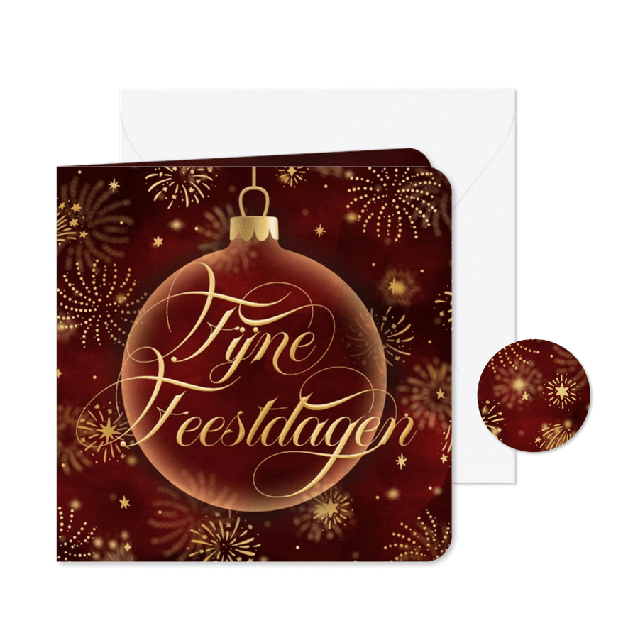 Kerstkaart zakelijk rood kerstbal met foto en vuurwerk - Kaartimpressie