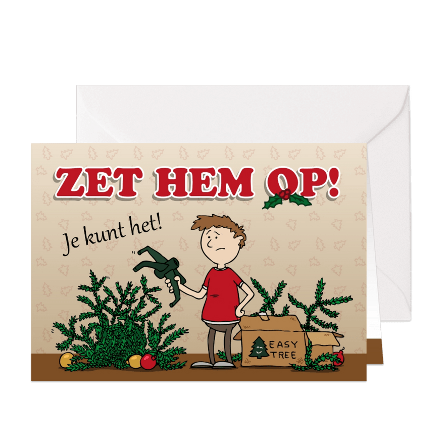 Kerstkaart Zet hem op - kerstboom - Kaartimpressie