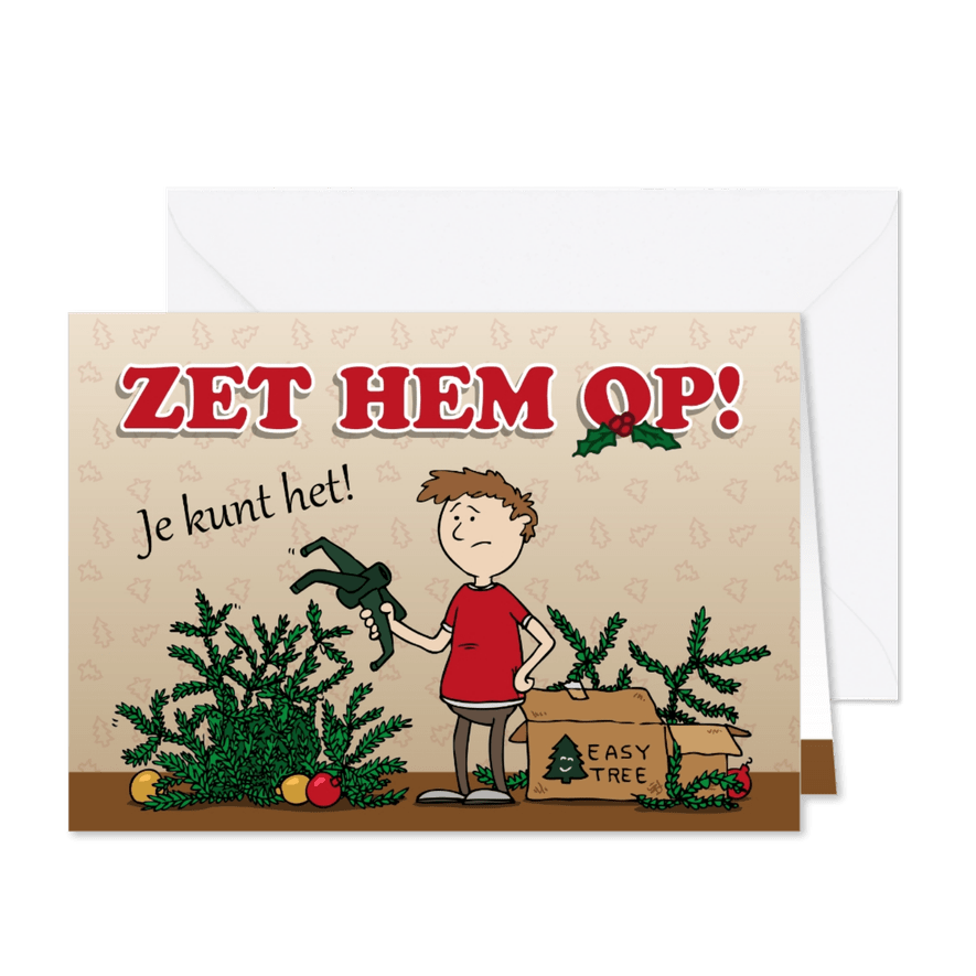 Kerstkaart Zet hem op - kerstboom - Kaartimpressie