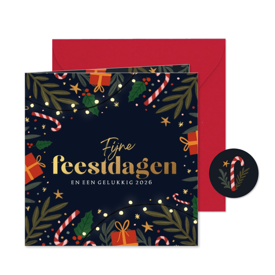 Kerstkaart zuurstokjes en takken vierkantje - Kaartimpressie