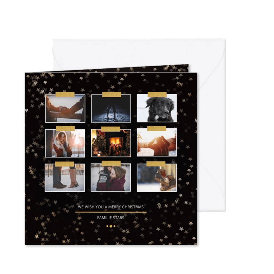 Kerstkaart zwart en goud voor 9 foto's - Een gouden kerst - Kaartimpressie