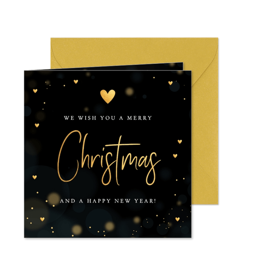 Kerstkaart zwart goudlook typografie Merry Christmas - Kaartimpressie