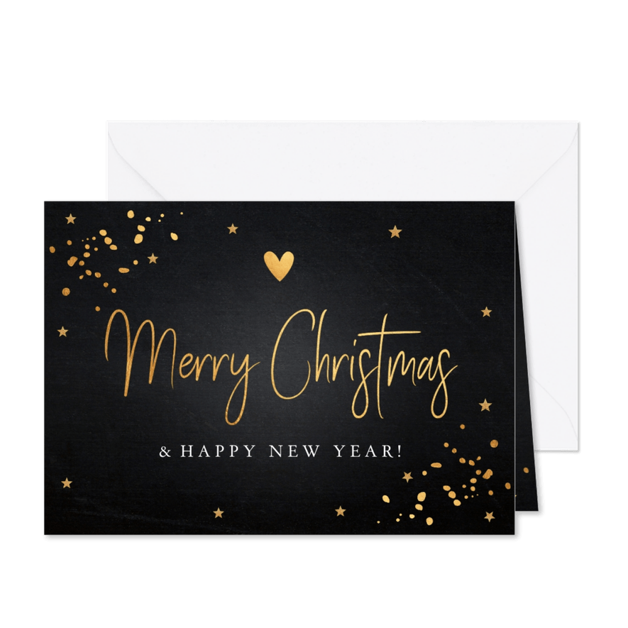 Kerstkaart zwart goudlook typografie rechthoekig - Kaartimpressie