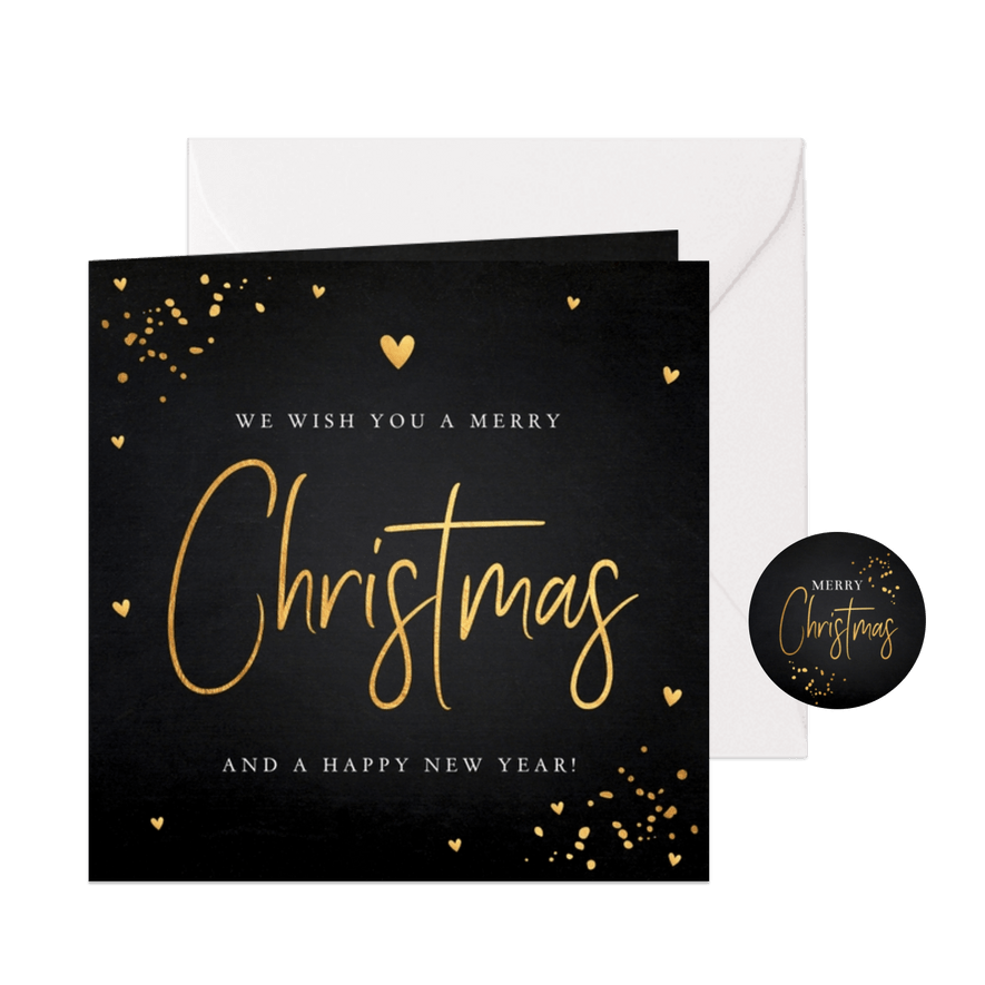 Kerstkaart zwart goudlook typografie - Kaartimpressie