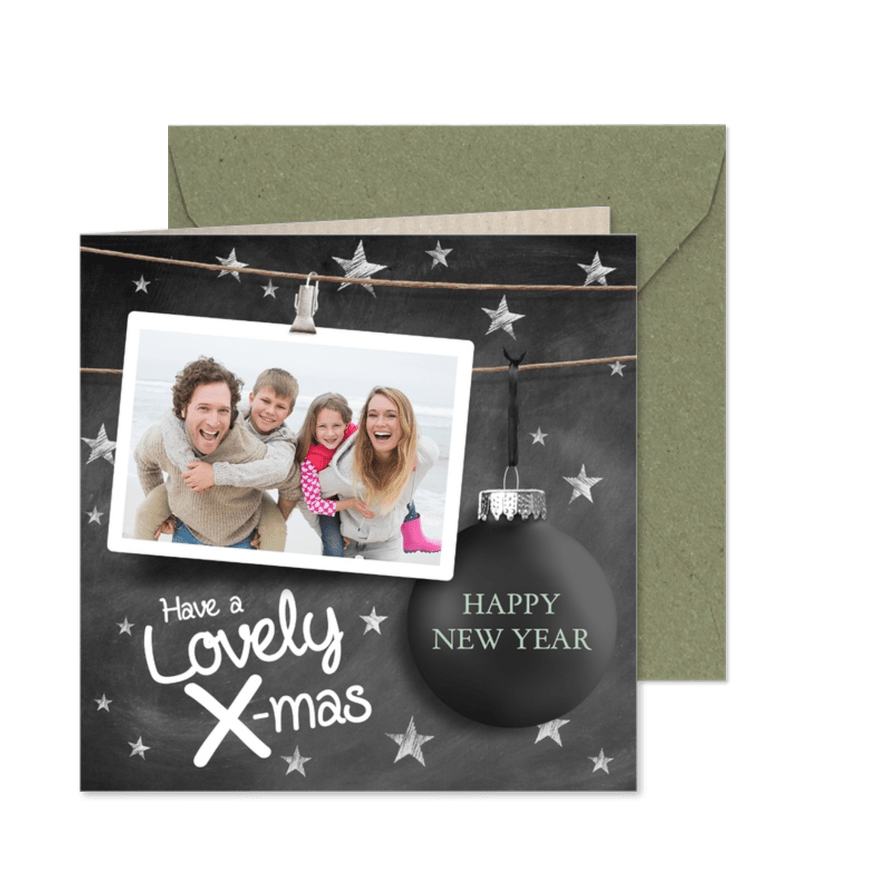 Kerstkaart zwart krijtbord ster - Kaartimpressie