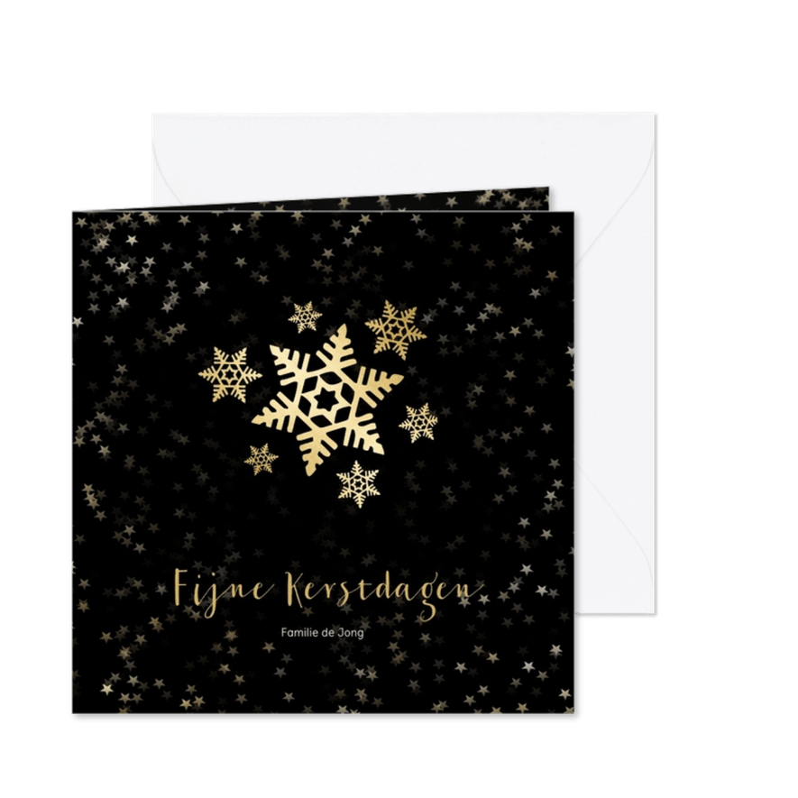 Kerstkaart zwart met gouden sneeuwvlok - een gouden kerst - Kaartimpressie