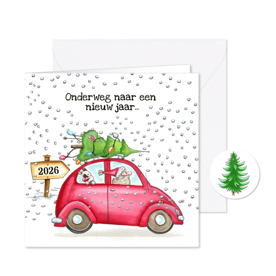 Kerstkaarten auto onderweg - Kaartimpressie