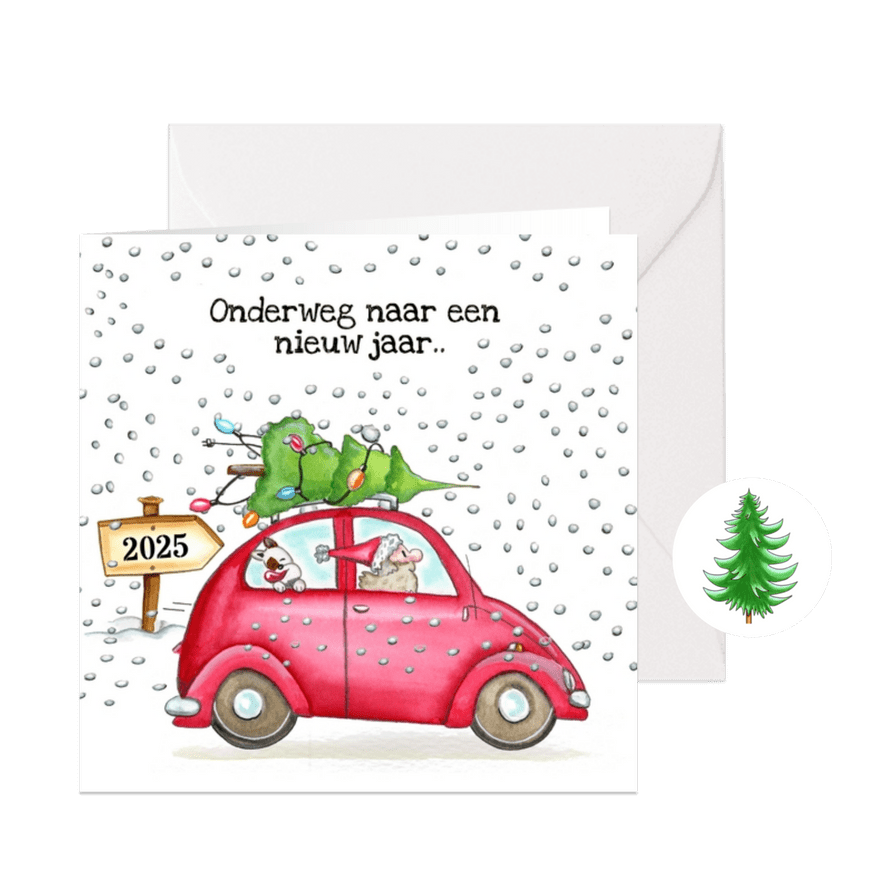 Kerstkaarten auto onderweg - Kaartimpressie