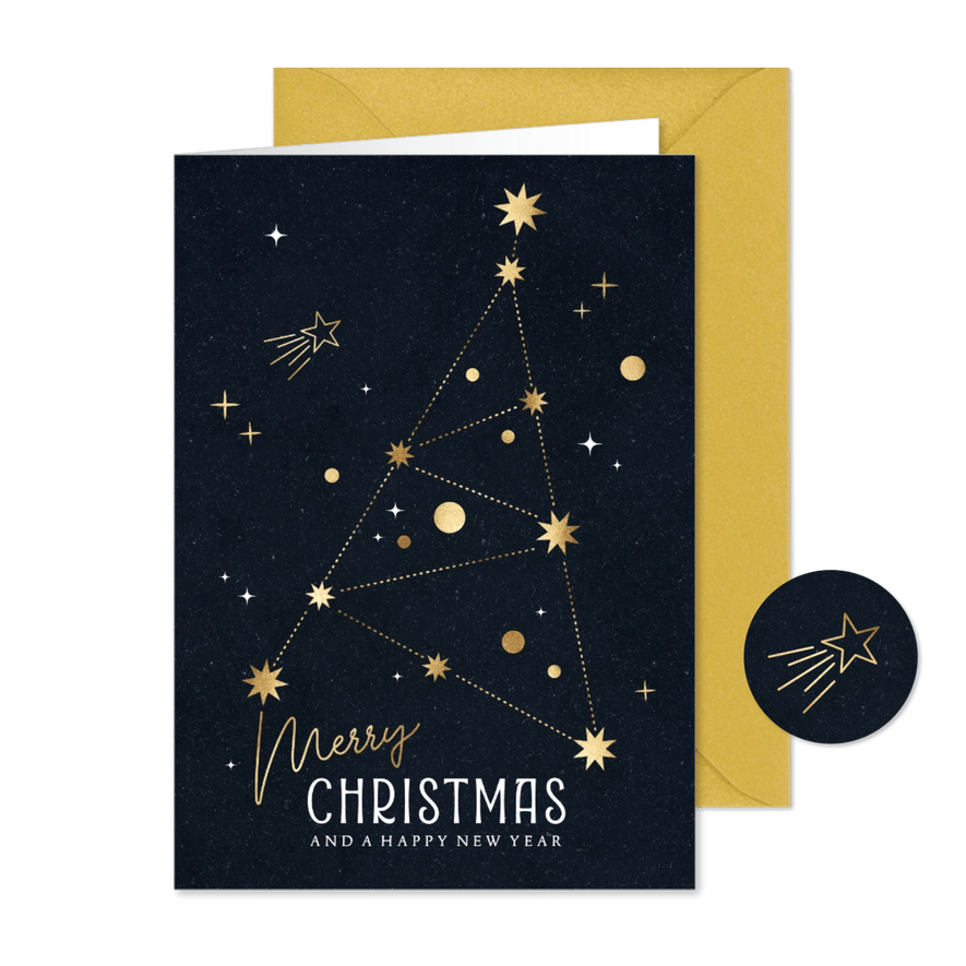 Kerstkaarten kerstboom sterrenbeeld gouden sterren - Kaartimpressie