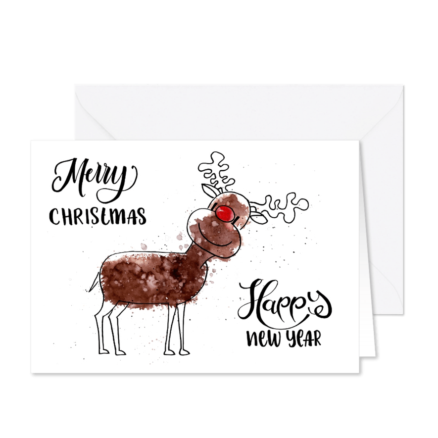 Kerstkaarten met gespetterde rendier - Kaartimpressie