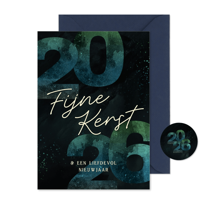 Kerstkaartje 2026 groen blauw fijne kerst jaartal - Kaartimpressie