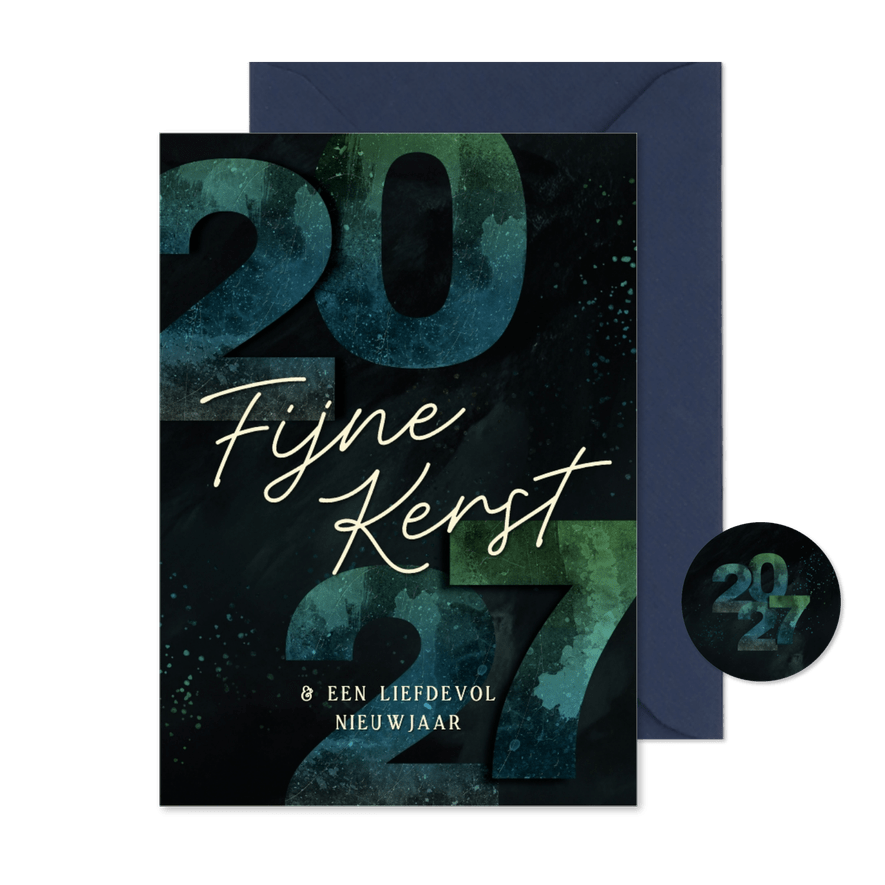 Kerstkaartje 2027 groen blauw fijne kerst jaartal - Kaartimpressie