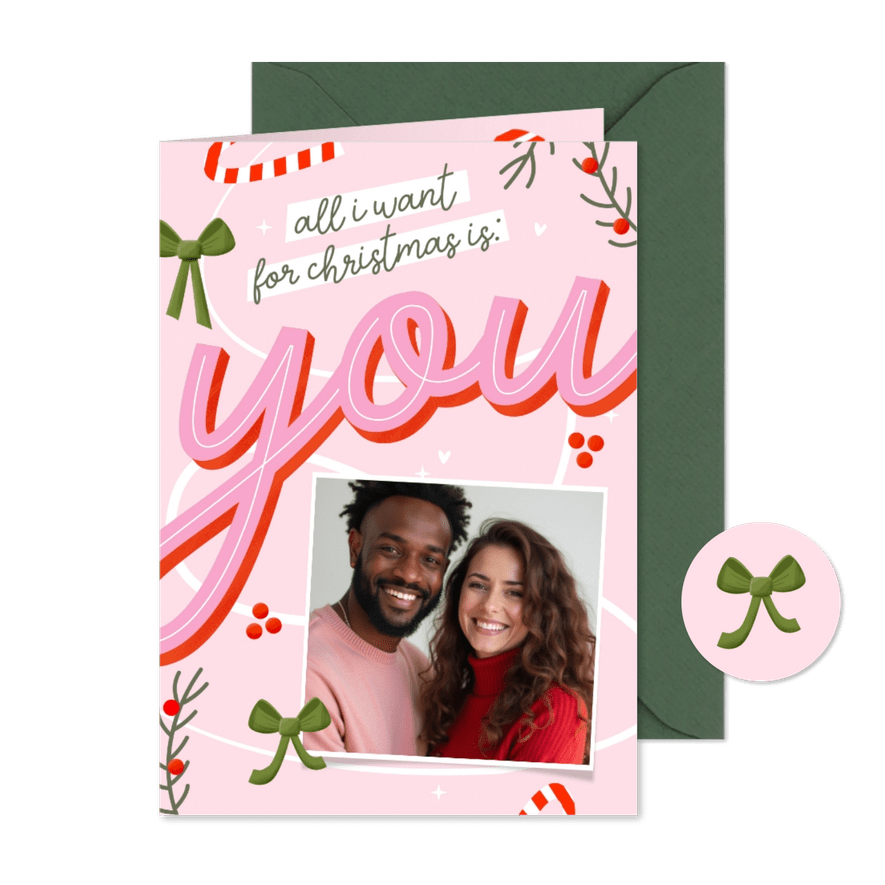Kerstkaartje all i want for christmas is you met foto - Kaartimpressie