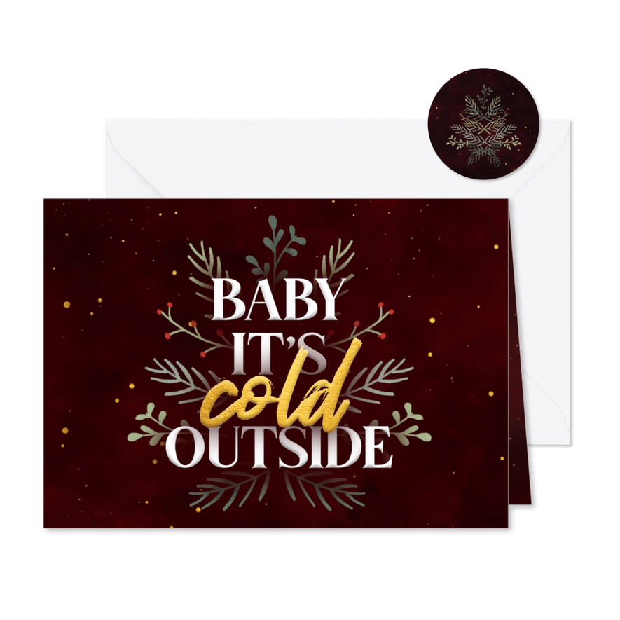 Kerstkaartje 'baby it's cold outside' met takjes - Kaartimpressie