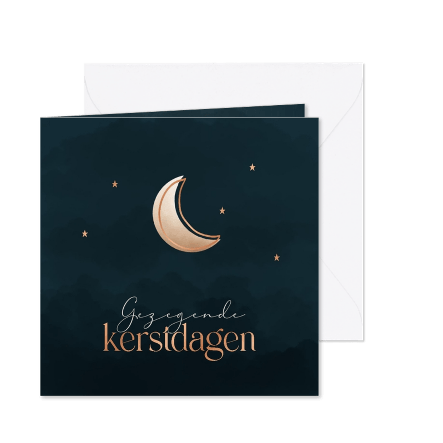 Kerstkaartje christelijk met maantje en sterretjes blauw - Kaartimpressie