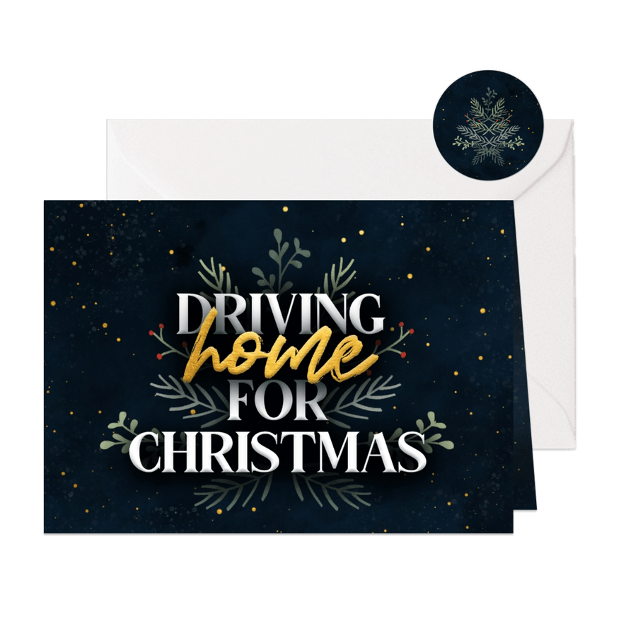 Kerstkaartje 'driving home for christmas' met takjes - Kaartimpressie